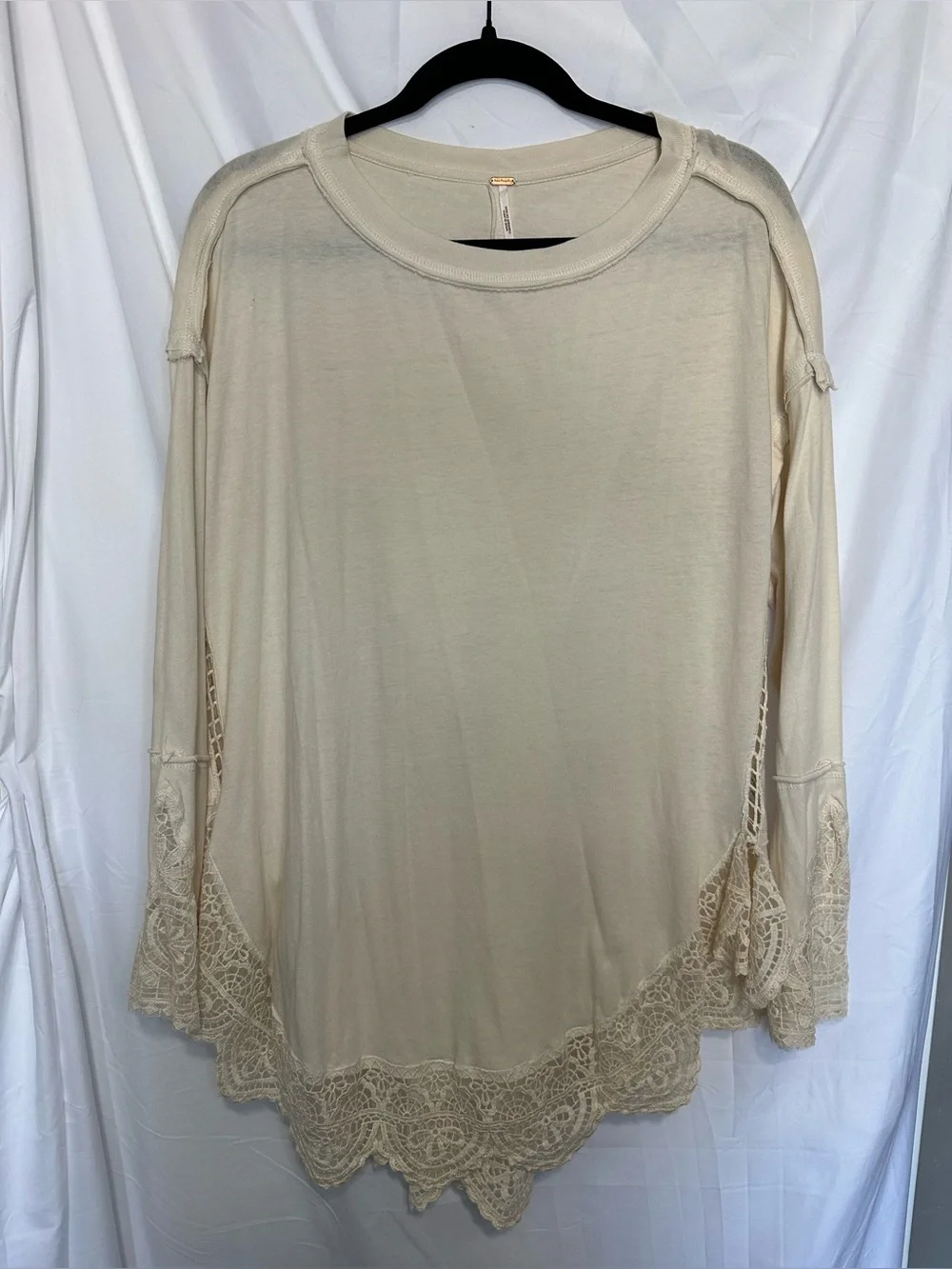 Free People Sparrow Lace Trim Tunic Top Cream Off-White Size XS